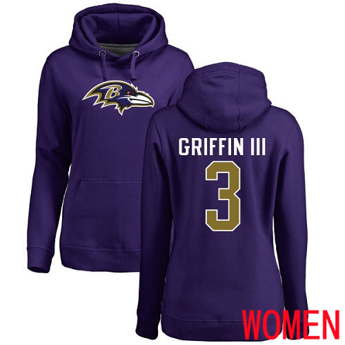 Baltimore Ravens Purple Women Robert Griffin III Name and Number Logo NFL Football #3 Pullover Hoodie Sweatshirt